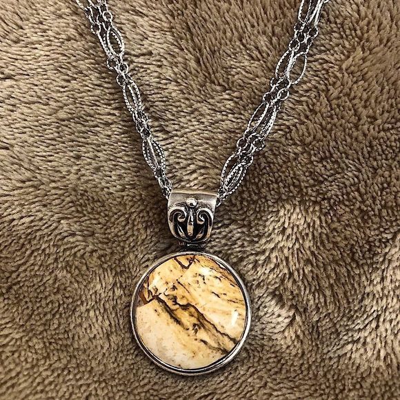BARSE Sterling Silver Agate Pendant w/ Triple Strand Open Link Necklace NWT - Picture 4 of 8